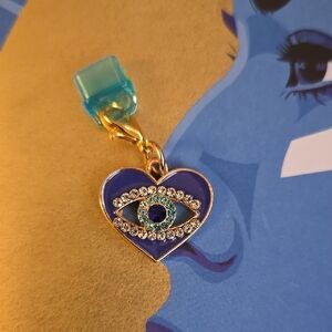 Blue and Gold Evil Eye Heart Dust Plug Charm